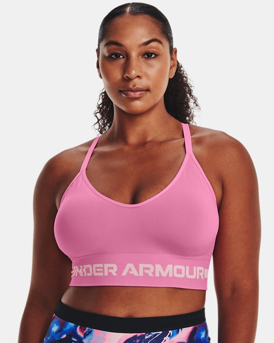 Women's UA Seamless Low Long Sports Bra, Pink, pdpMainDesktop image number 3